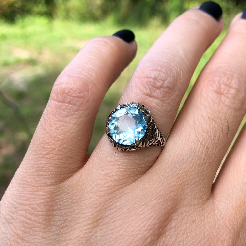 Vintage Antique SS Ring with Light Blue Stone